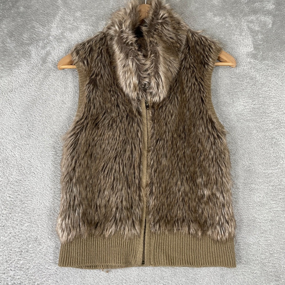 Arizona Jean Co Faux Fur Vest Womens Medium Brown Y2K Ribbed Knit Boho Gilet